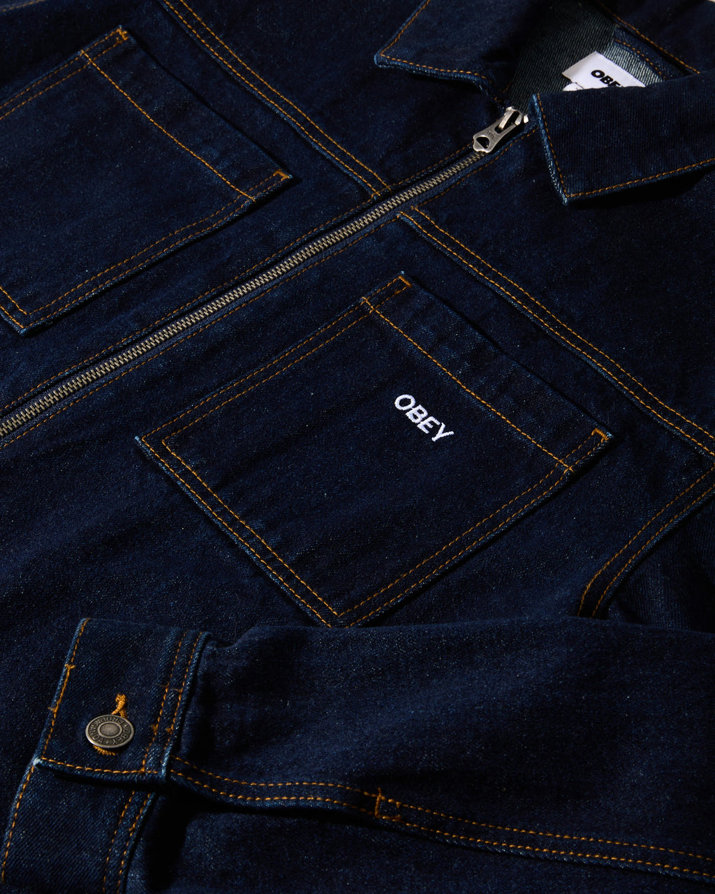 OBEY Hard Work Zip Denim Jacket - Rinsed Indigo