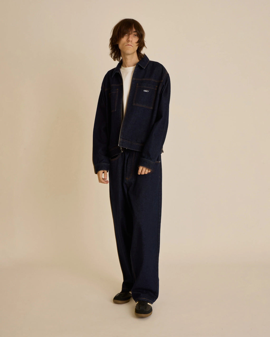 OBEY Hard Work Zip Denim Jacket - Rinsed Indigo