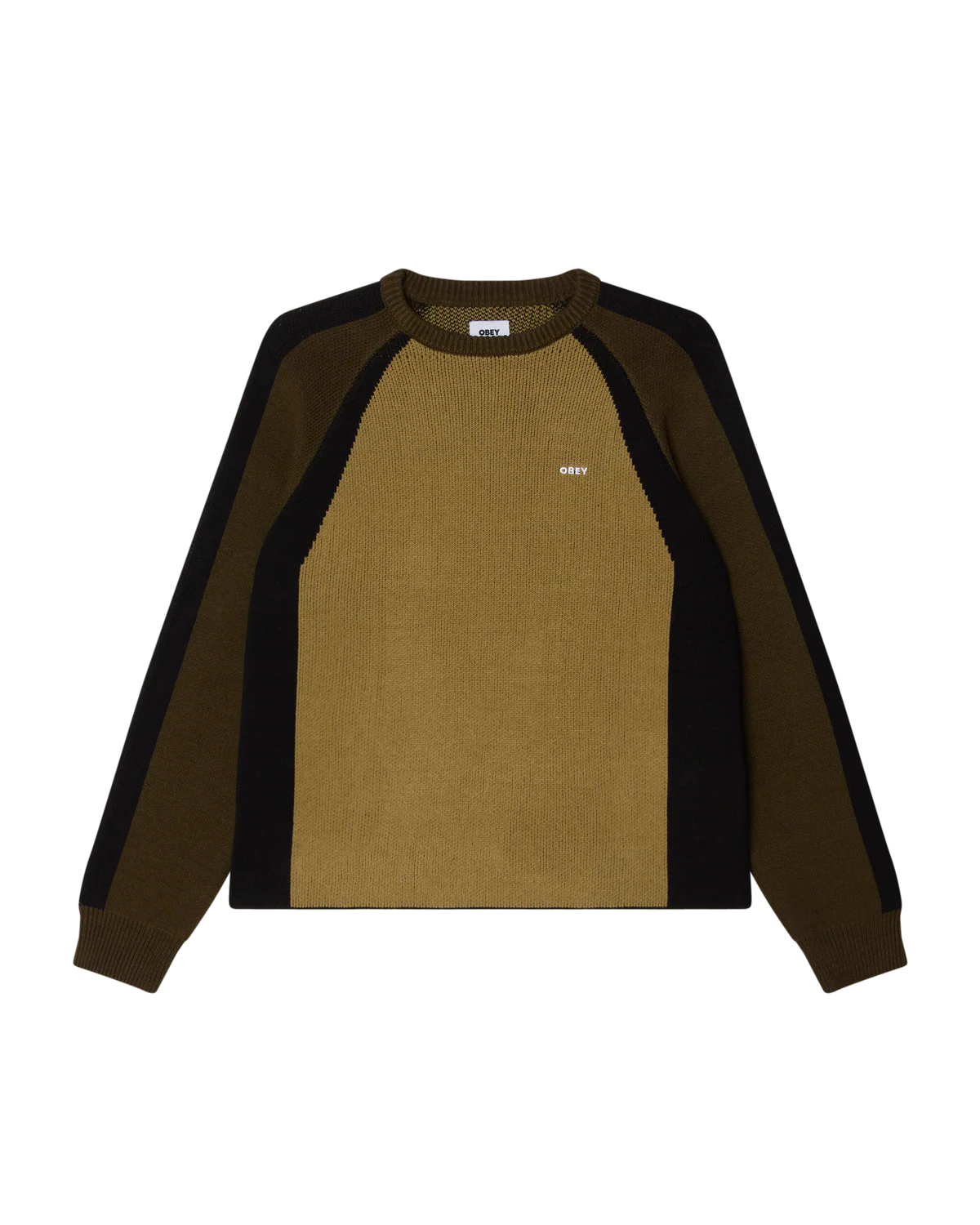 OBEY RAGLAN CREW NECK SWEATER - MERMAID GREEN MULTI