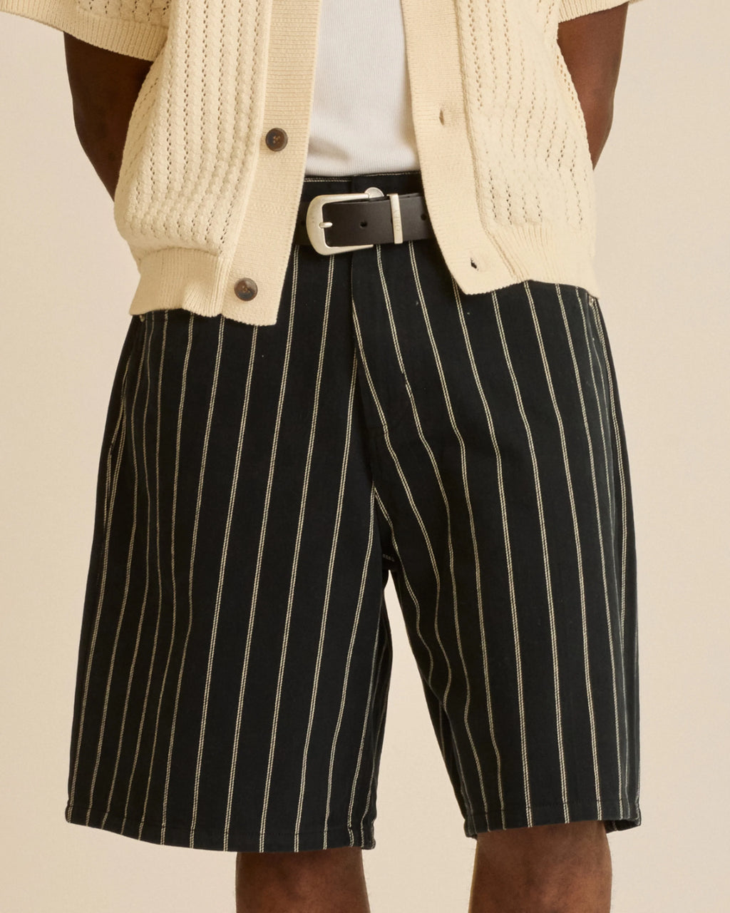 OBEY Stripe Baggy Denim Short - Black  Multi