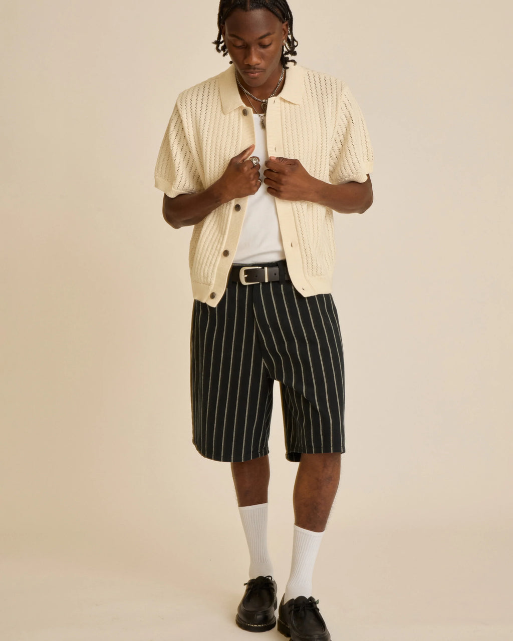 OBEY Stripe Baggy Denim Short - Black  Multi