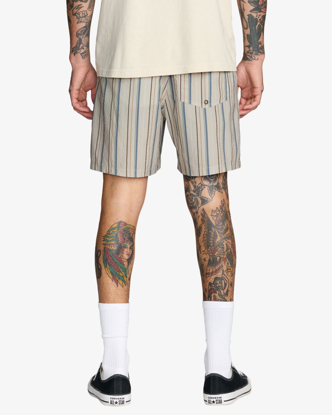 RVCA Exotica Seersucker Elastic 17" - Light Khaki Stripes - FREESTYLE LLORET