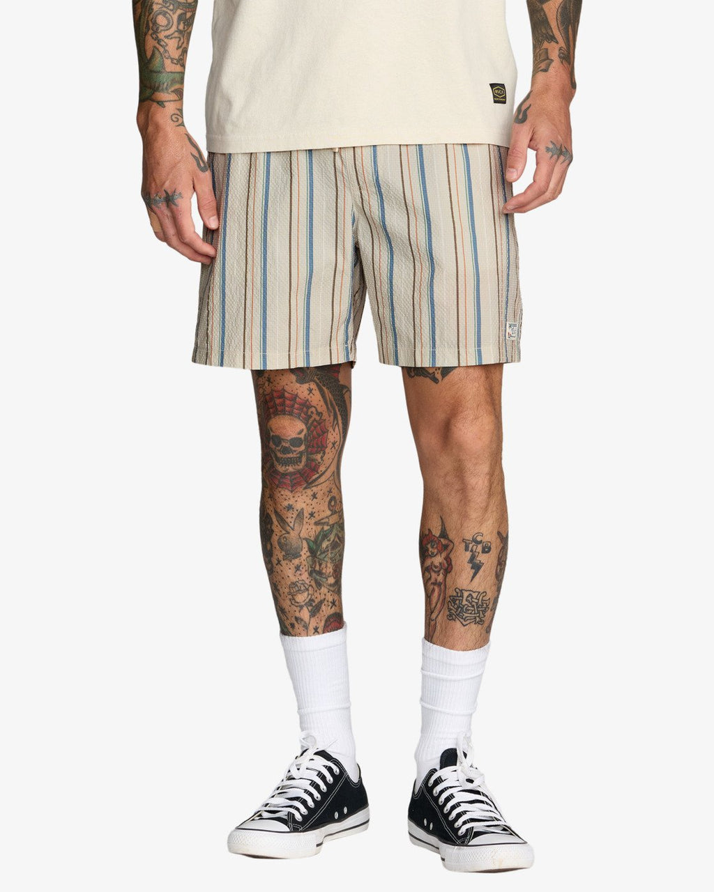 RVCA Exotica Seersucker Elastic 17" - Light Khaki Stripes - FREESTYLE LLORET