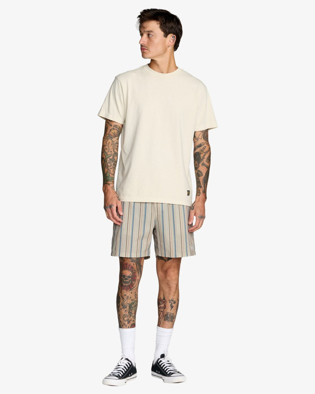 RVCA Exotica Seersucker Elastic 17" - Light Khaki Stripes - FREESTYLE LLORET