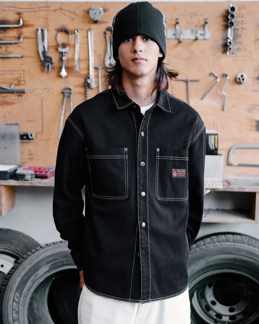 VOLCOM Levelstone L/S SHIRT - BLACK WHITE