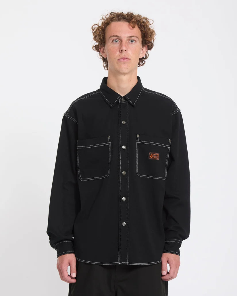 VOLCOM Levelstone L/S SHIRT - BLACK WHITE