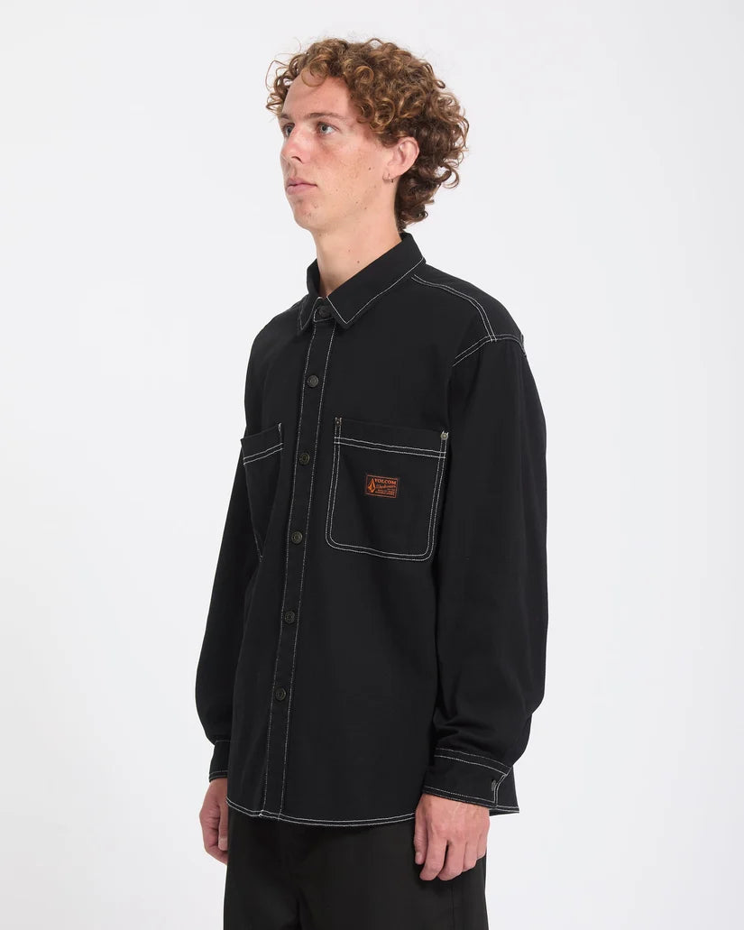 VOLCOM Levelstone L/S SHIRT - BLACK WHITE