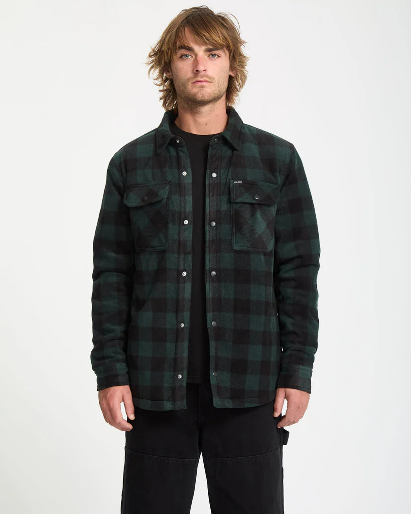 VOLCOM BOWERED FLEECE L/S - Dark Green Black SCARAB