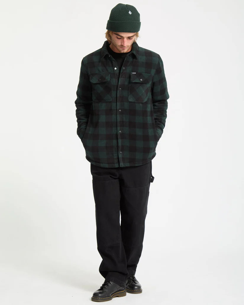 VOLCOM BOWERED FLEECE L/S - Dark Green Black SCARAB