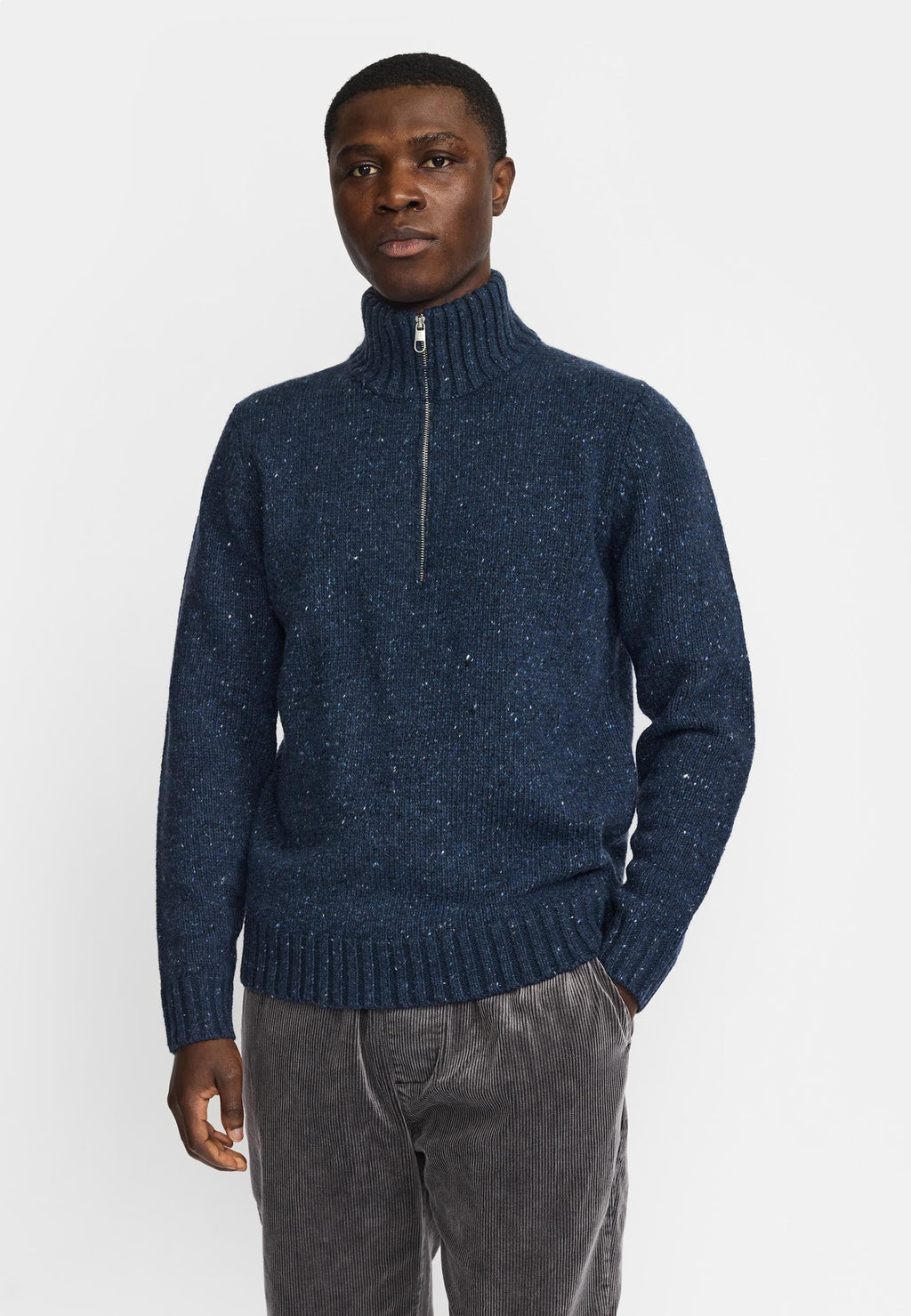 REVOLUTION Half Zip Knit Sweater - Navy Blue