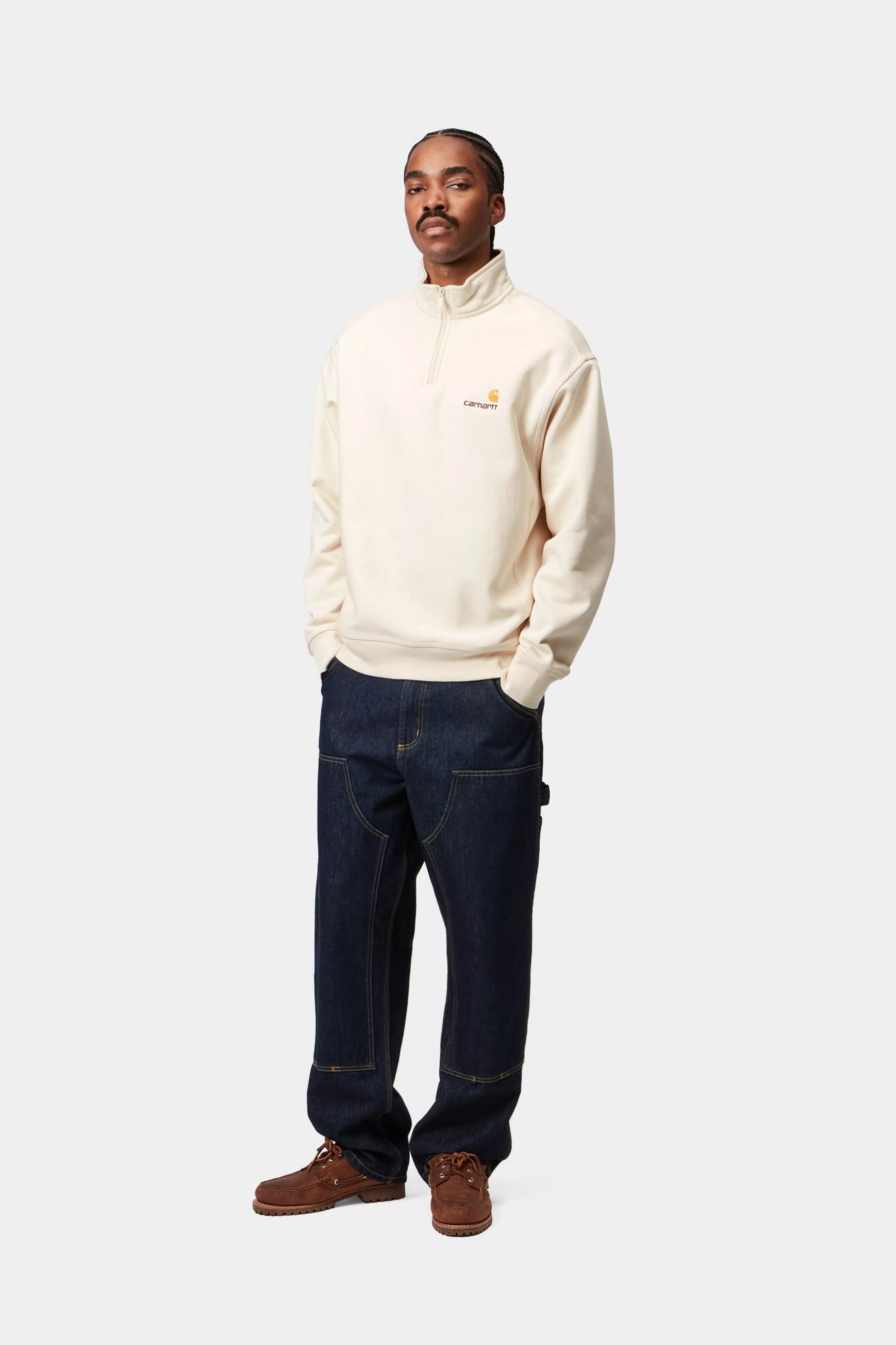 CARHARTT WIP Half Zip American Script Sweat - Natural