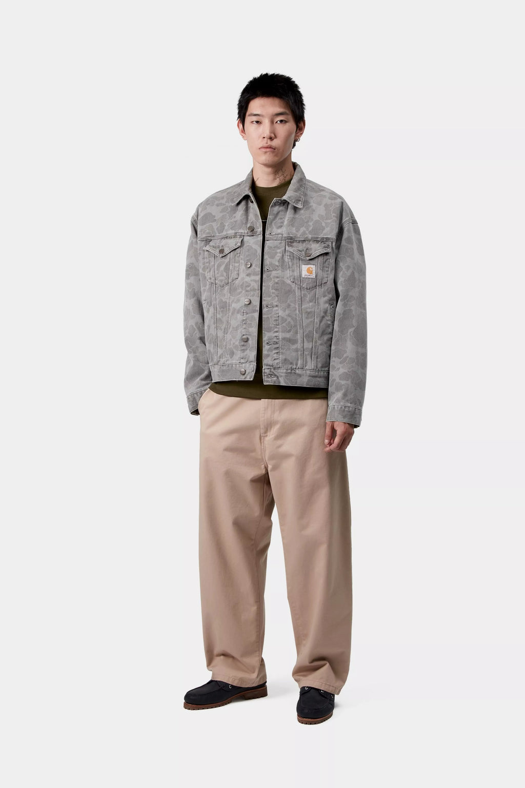 CARHARTT WIP Duck Helston Jacket - Camo Duck, Black, Heavy bleach wash