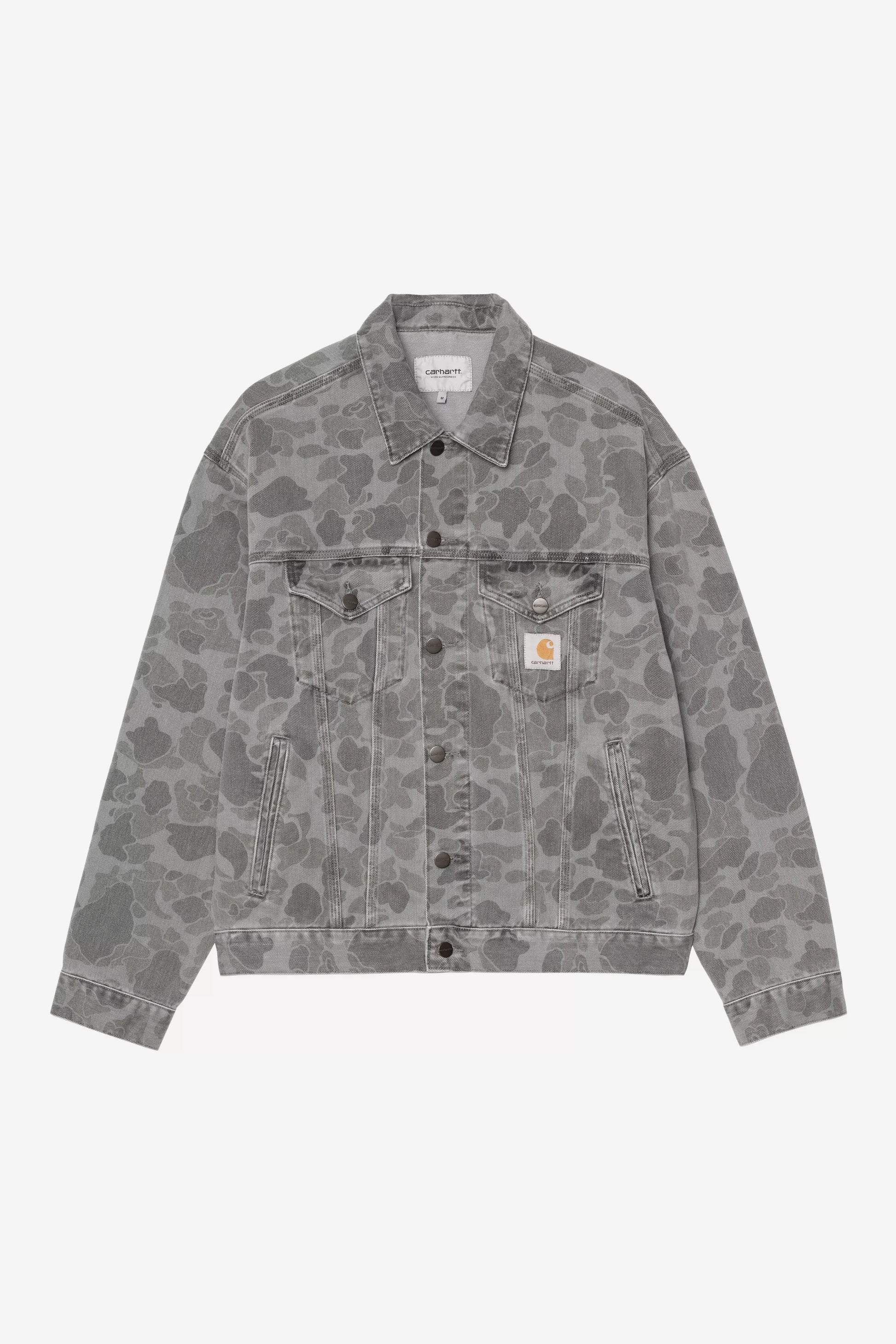 CARHARTT WIP Duck Helston Jacket - Camo Duck, Black, Heavy bleach wash