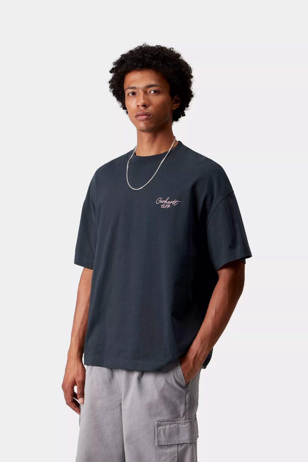 CARHARTT WIP S/S Signature Script T-Shirt - Deep Night / Glassy Pink