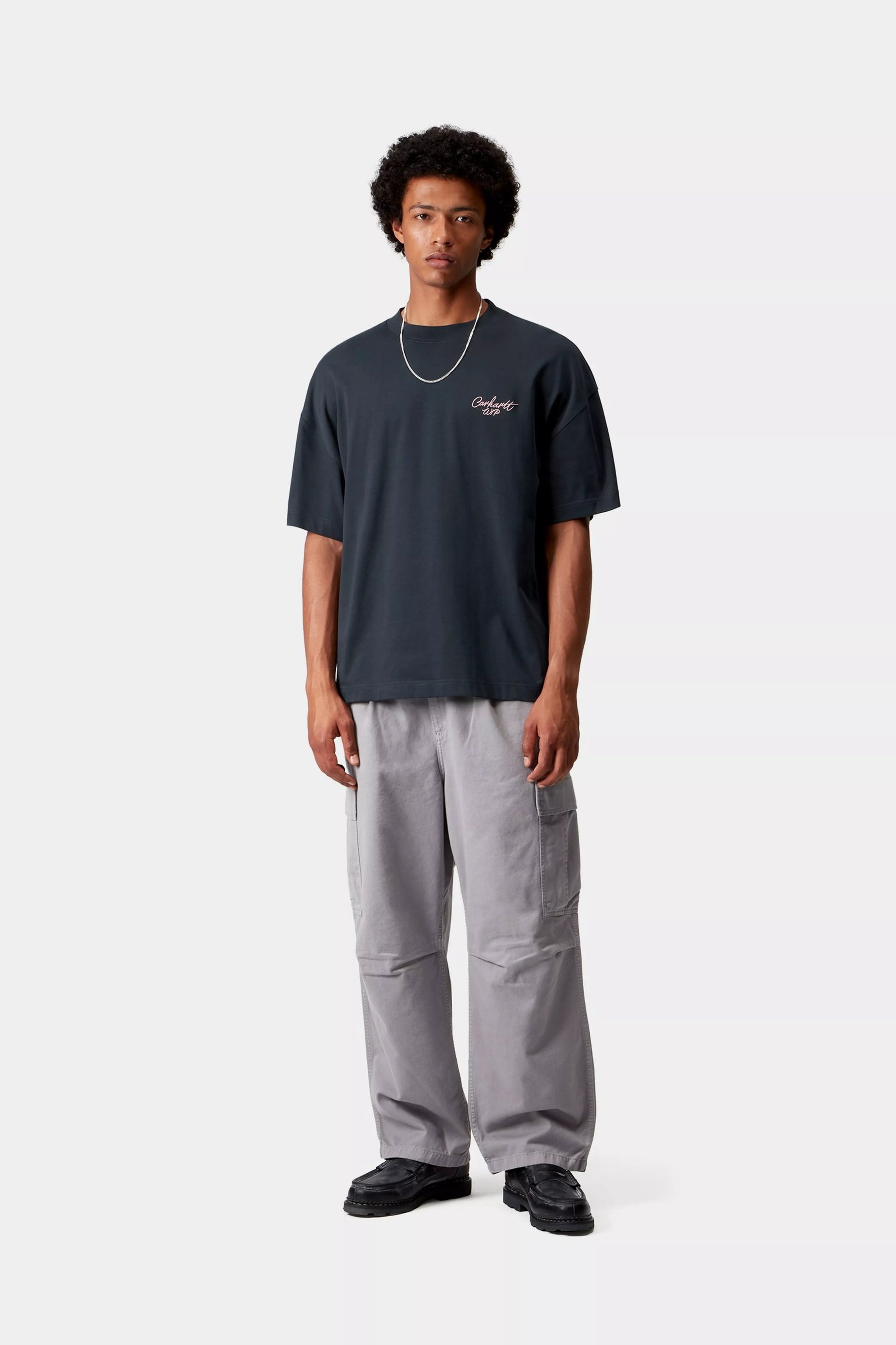 CARHARTT WIP S/S Signature Script T-Shirt - Deep Night / Glassy Pink