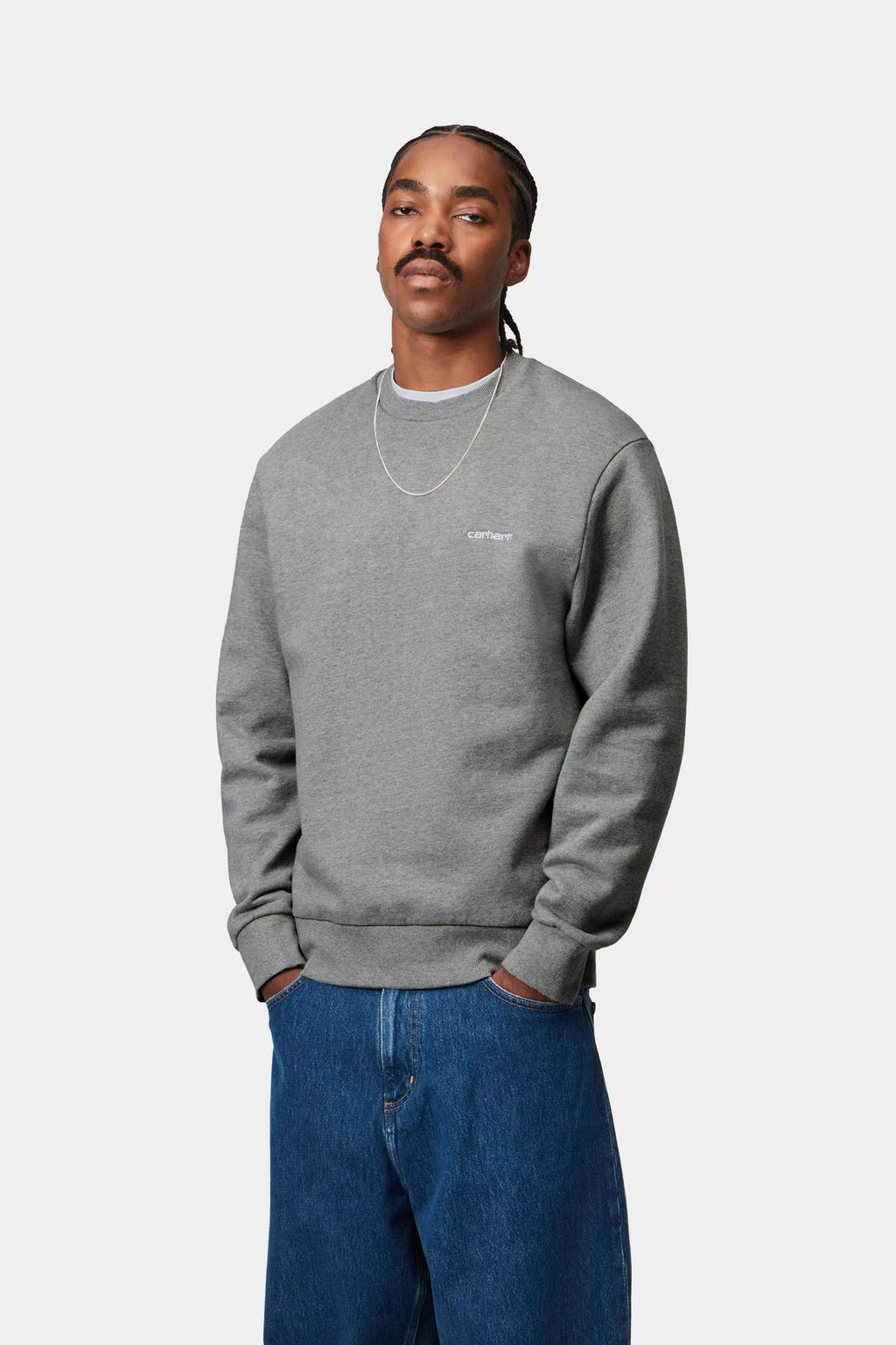 CARHARTT WIP Script Embroidery Sweat - Grey Heather / White