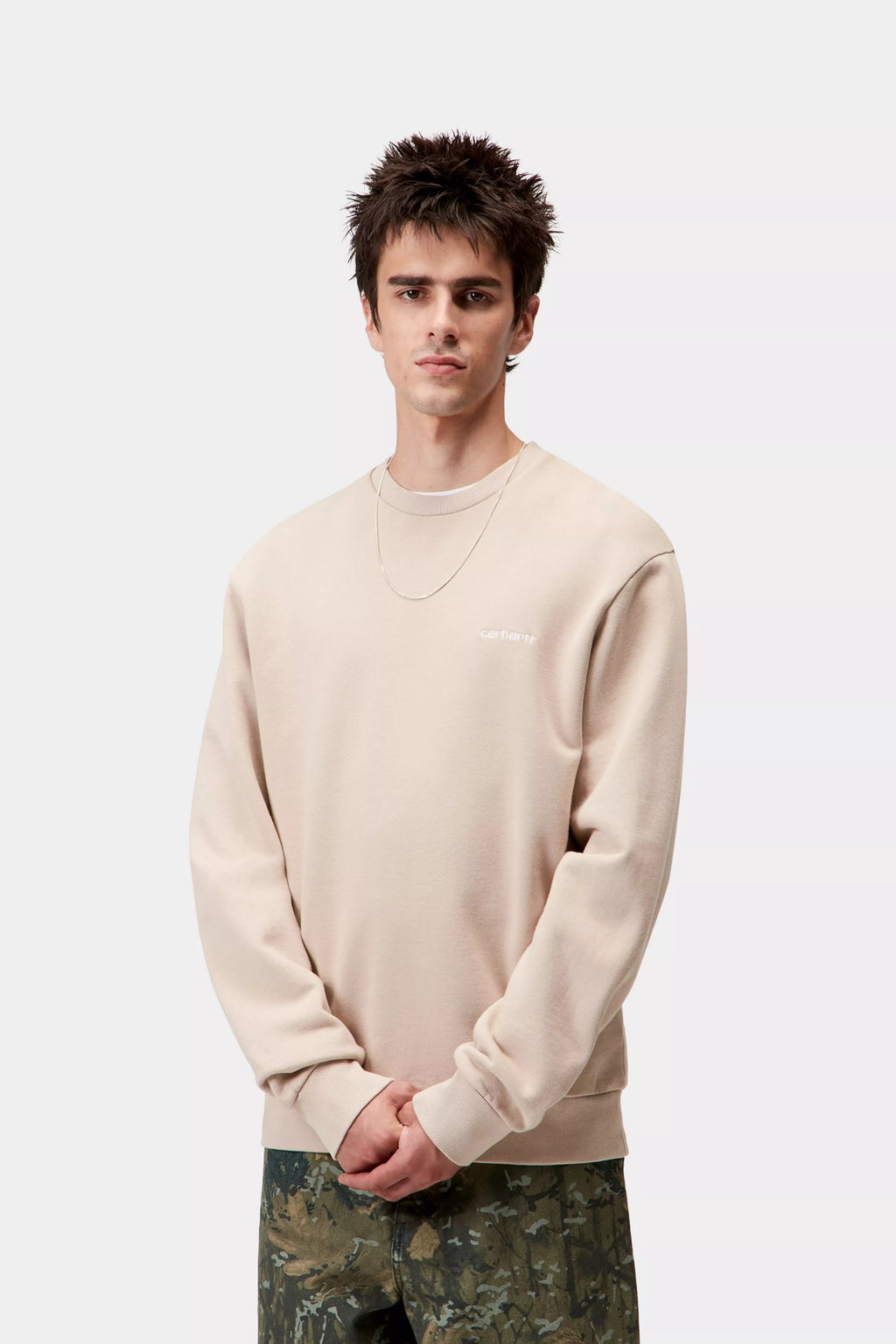CARHARTT WIP Script Embroidery Sweat - Fleur de Sel / White