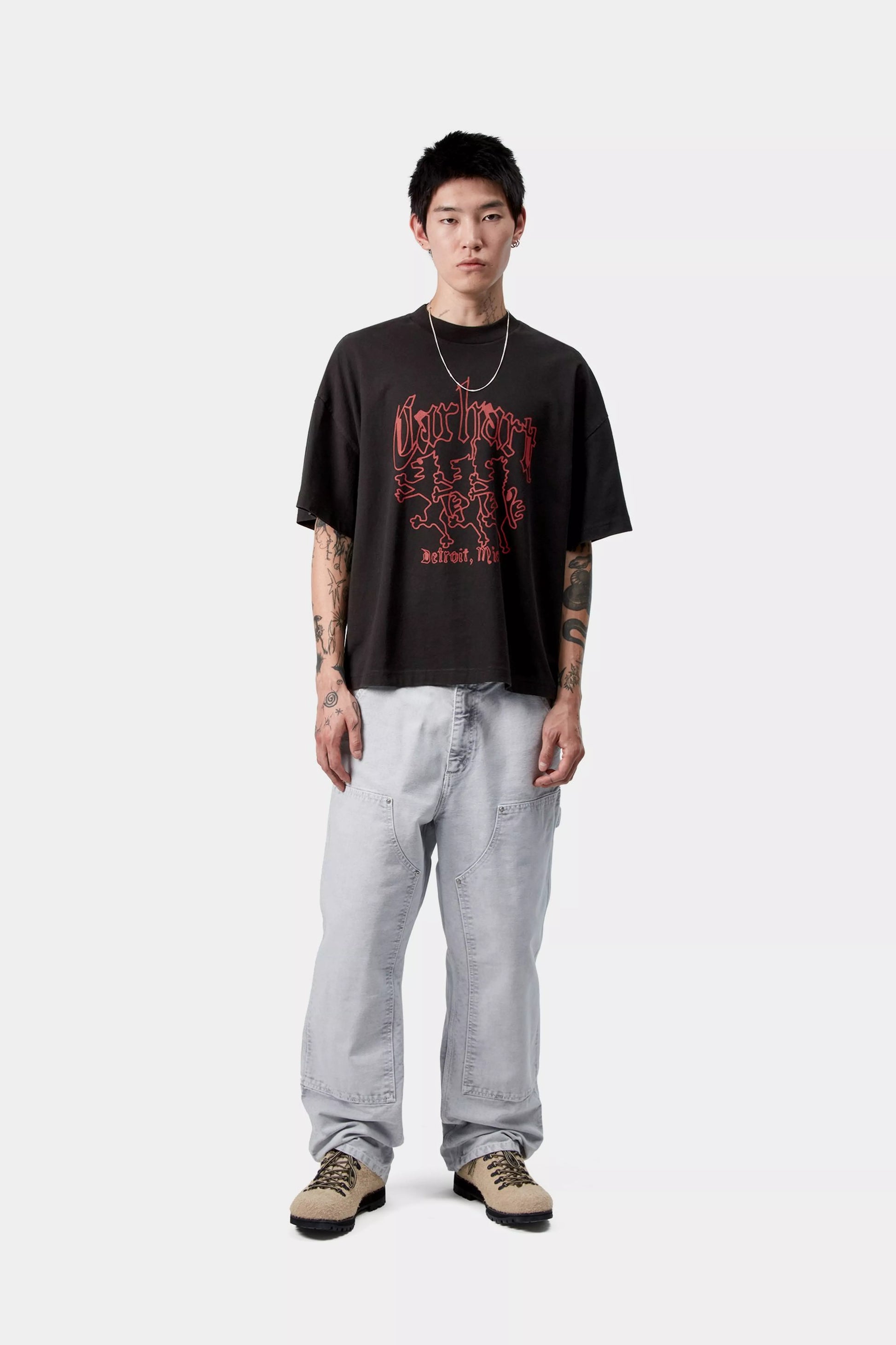 CARHARTT WIP S/S Hackwork T-Shirt - Black, Heavy stone wash