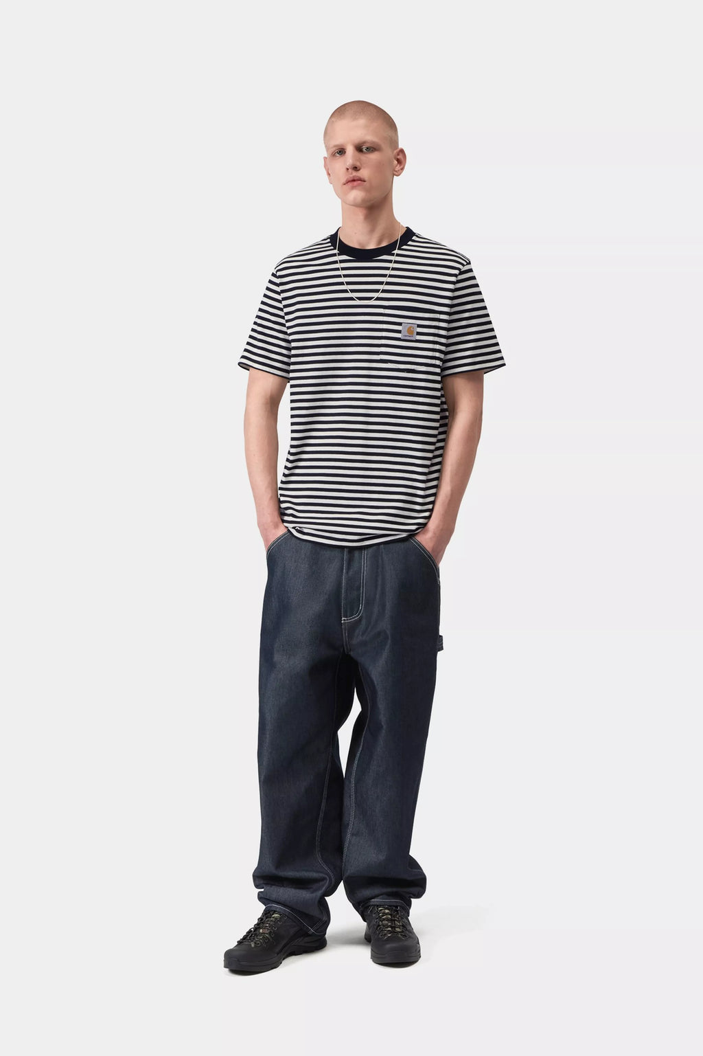 CARHARTT WIP S/S Ezra Pocket T-Shirt - Ezra Stripe Black Wax