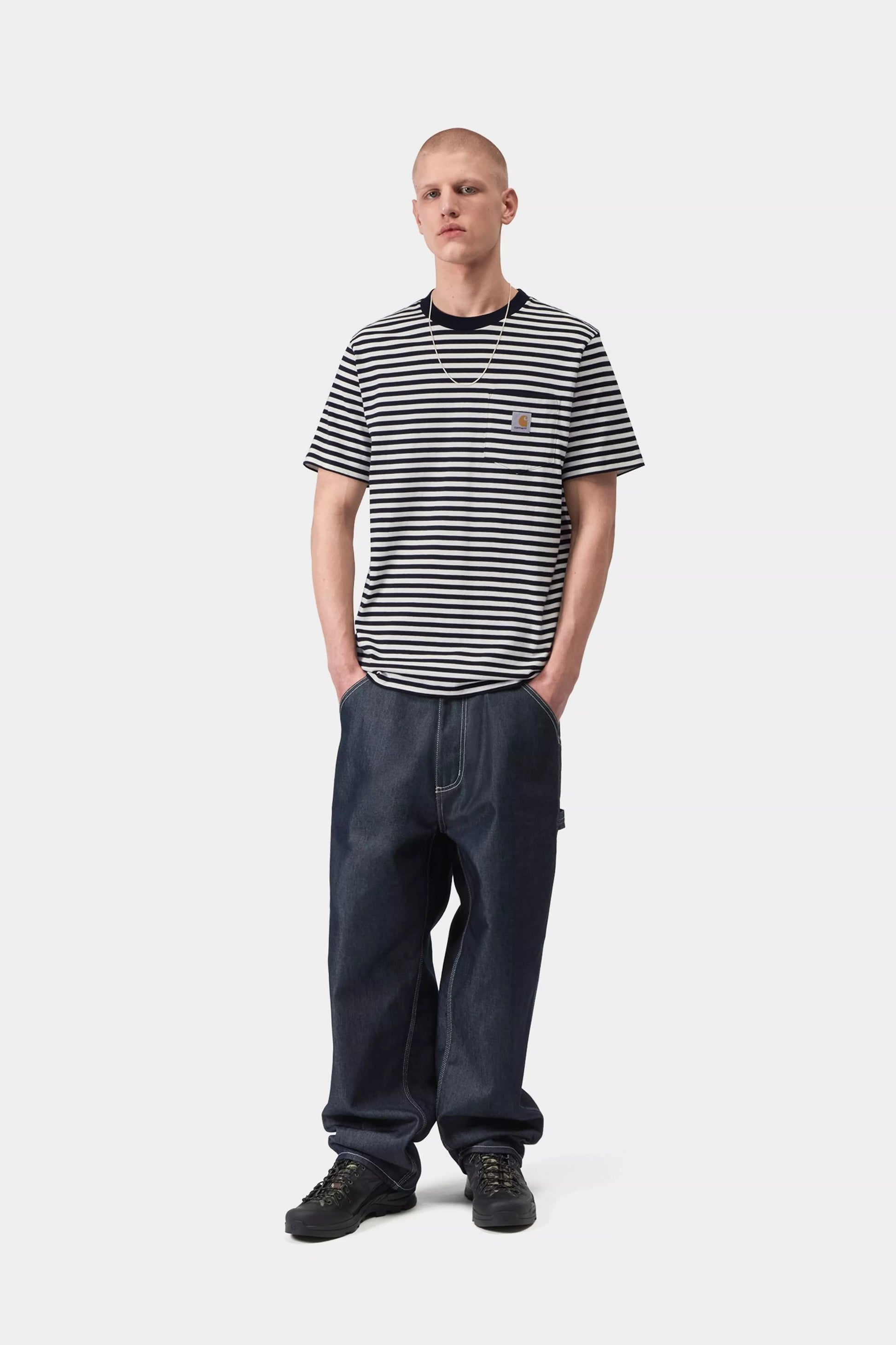 CARHARTT WIP S/S Ezra Pocket T-Shirt - Ezra Stripe Black Wax