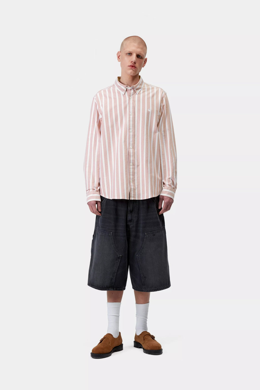 CARHARTT WIP L/S Deven Shirt - Deven Stripe, Oxide Red / White - FREESTYLE LLORET