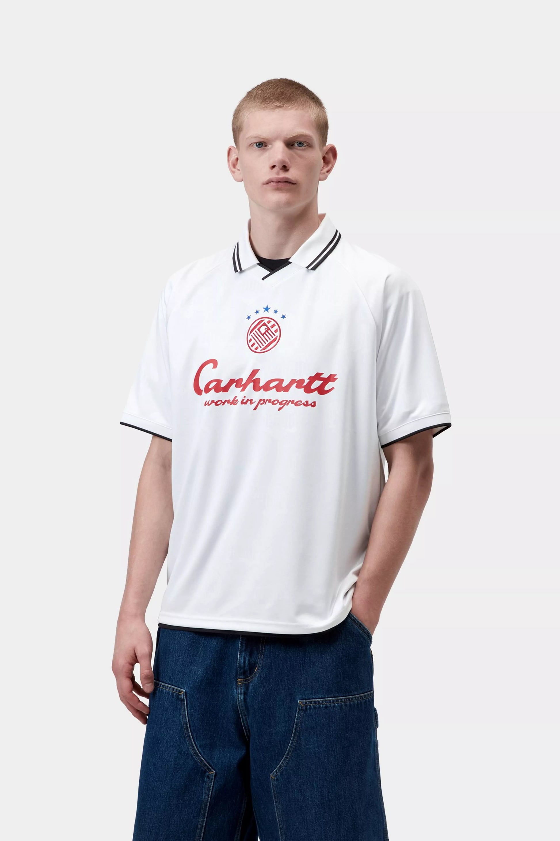 CARHARTT WIP S/S Terrace Football T-Shirt - Heart Train Jacquard, White - FREESTYLE LLORET