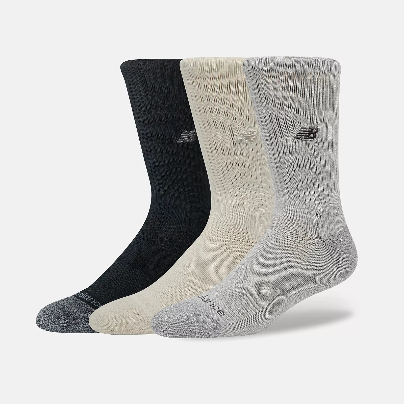 NEW BALANCE Active Premium Crew SOCK 3 Pack - Black/Grey/Beige