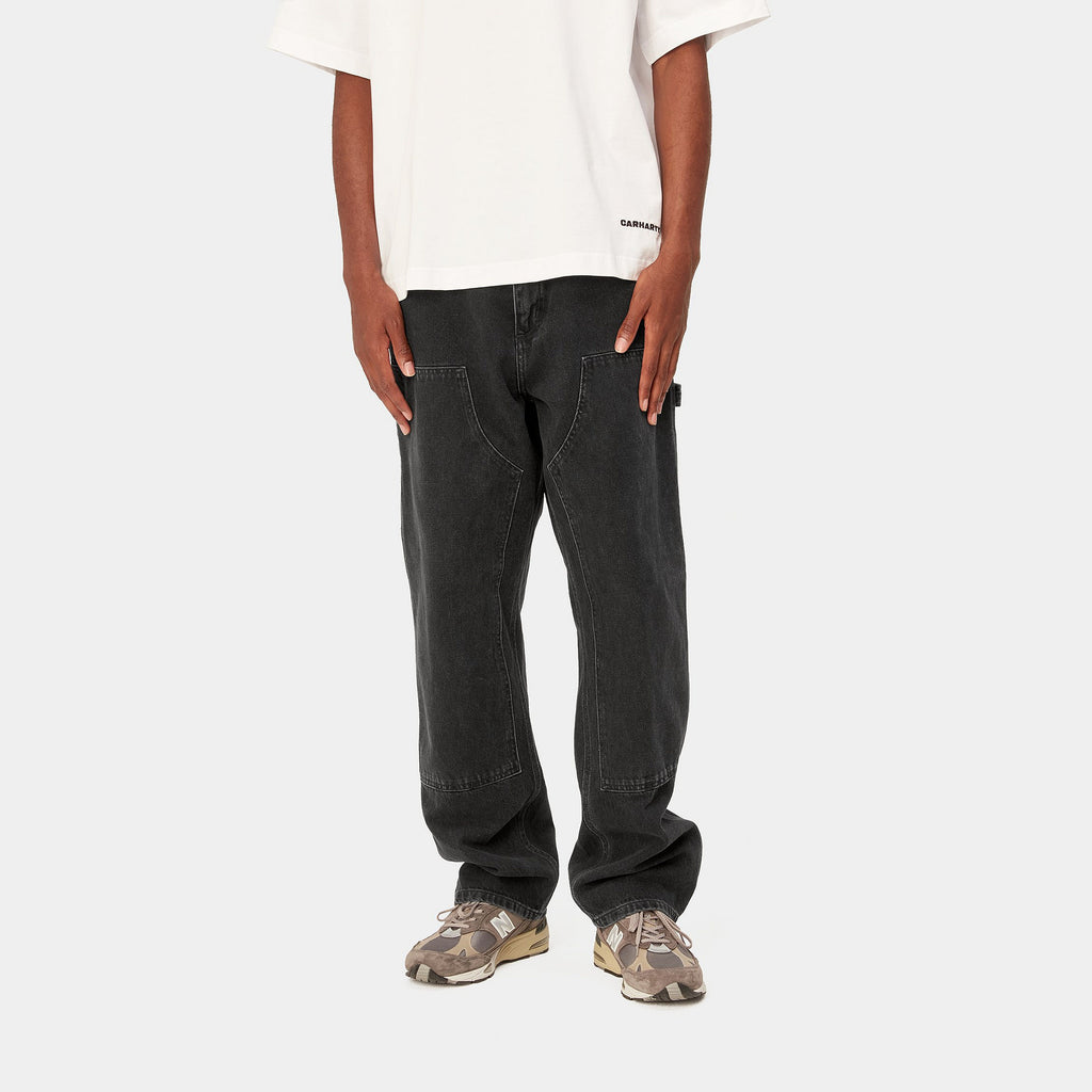 CARHARTT WIP DOUBLE KNEE PANT - Black Stone Washed