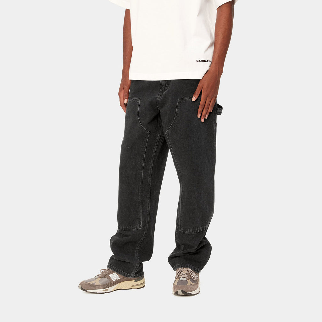 CARHARTT WIP DOUBLE KNEE PANT - Black Stone Washed