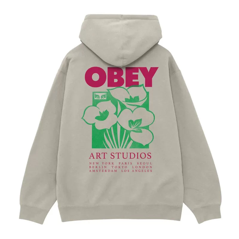 OBEY ART STUDIO FLOWERS PREMIUM PULLOVER - Moonstruck Grey Beig